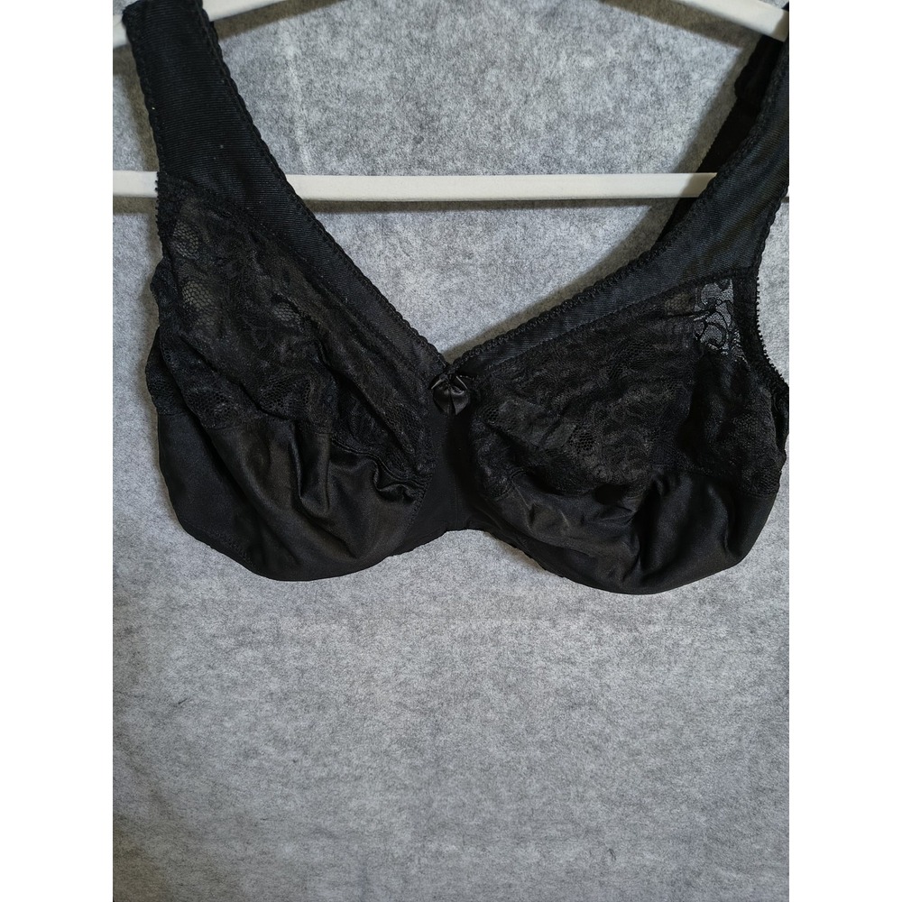 Glamorise Magic Lift 1000 Black Bra Size 40H No Wire Or Padding Lacy Pad Straps